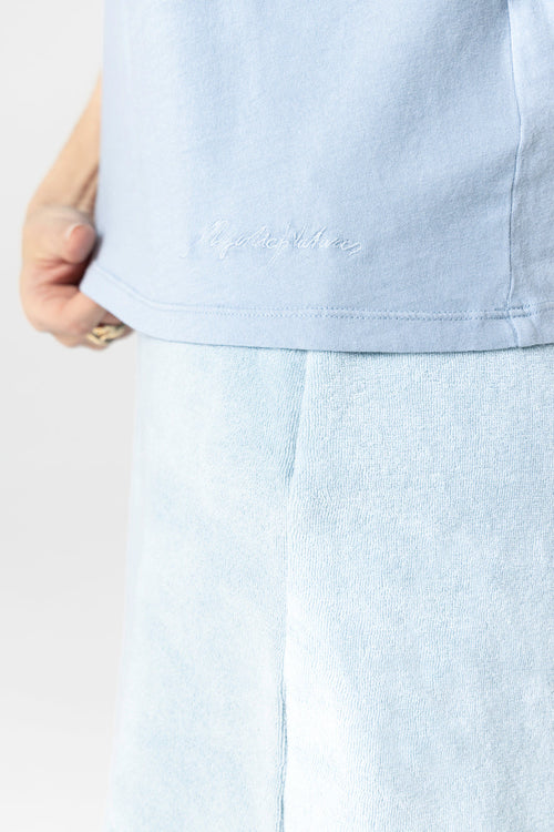 T-Shirt mit V-Ausschnitt und kurzen Ärmeln aus Bio-Baumwolle in Blau Calanques  - MAJESTIC FILATURES