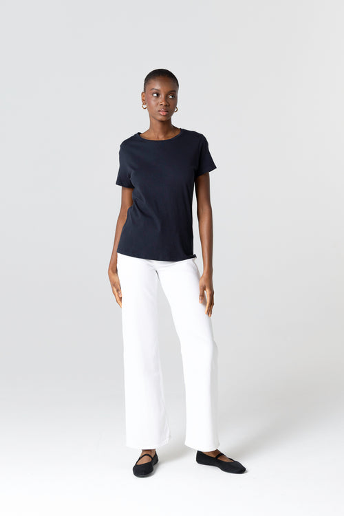 T-shirt Marine Polly Col Rond Manches Courtes en Coton Organique - MAJESTIC FILATURES