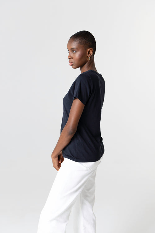 T-shirt Marine Polly Col Rond Manches Courtes en Coton Organique - MAJESTIC FILATURES