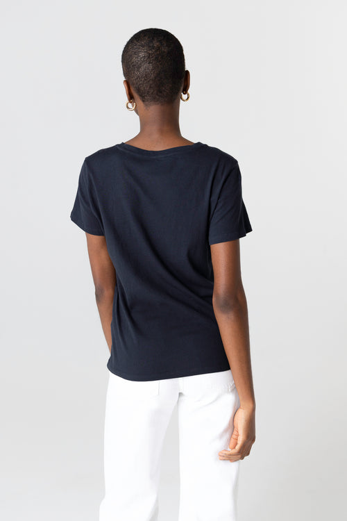 T-shirt Marine Polly Col Rond Manches Courtes en Coton Organique - MAJESTIC FILATURES