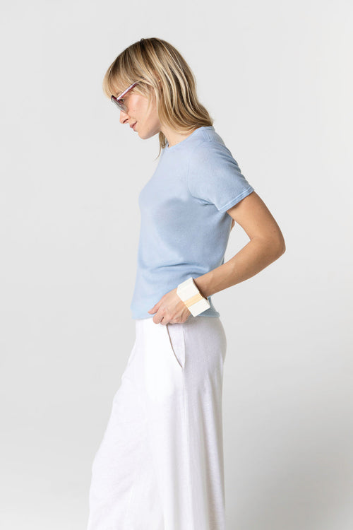 T-shirt Bleu Calanques Col Rond Manches Courtes en Coton organique - MAJESTIC FILATURES