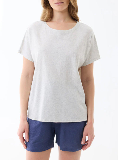 Light Heather Grey T-shirt Short Sleeves Round Neck - MAJESTIC FILATURES