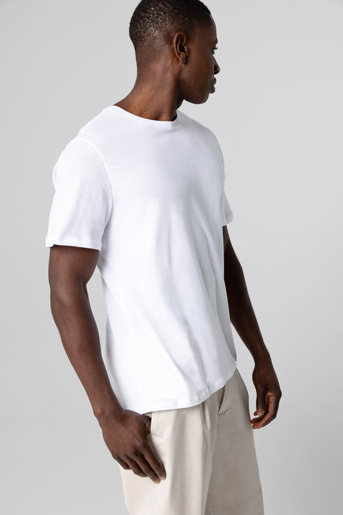 Camiseta Patrice Blanca de Cuello Redondo y Manga Corta de Algodón - MAJESTIC FILATURES