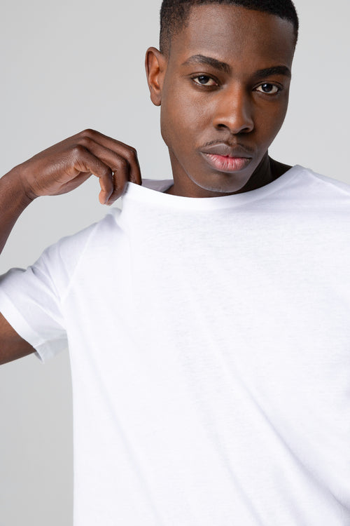 Camiseta Patrice Blanca de Cuello Redondo y Manga Corta de Algodón - MAJESTIC FILATURES