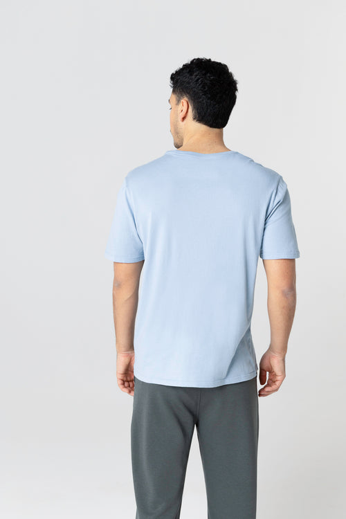 T-shirt bleu clair Col Rond Manches Courtes en Coton organique - MAJESTIC FILATURES