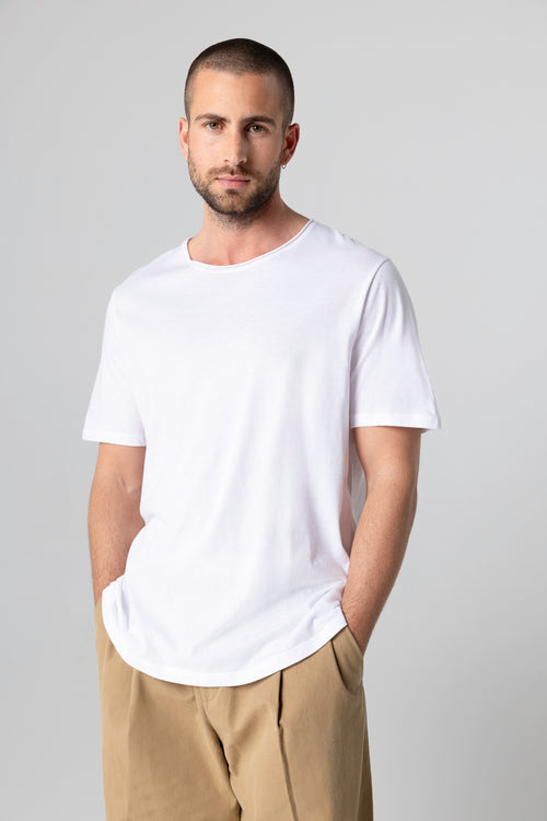 T-shirt Blanc Col Rond Manches Courtes en Coton organique - MAJESTIC FILATURES
