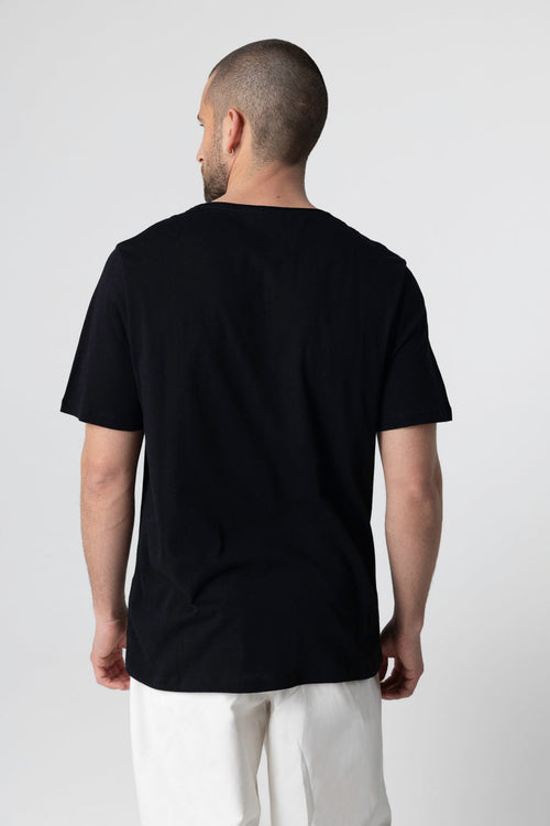 T-Shirt mit Rundhalsausschnitt und kurzen Ärmeln aus Bio-Baumwolle in Schwarz - MAJESTIC FILATURES