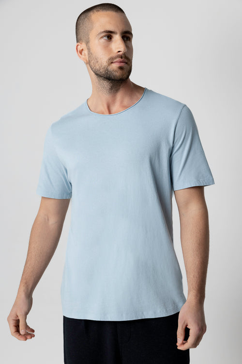 T-shirt bleu clair Col Rond Manches Courtes en Coton organique - MAJESTIC FILATURES
