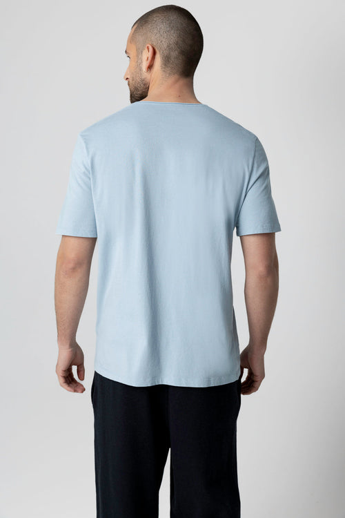 T-shirt Bleu Calanques Col Rond Manches Courtes en Coton organique - MAJESTIC FILATURES