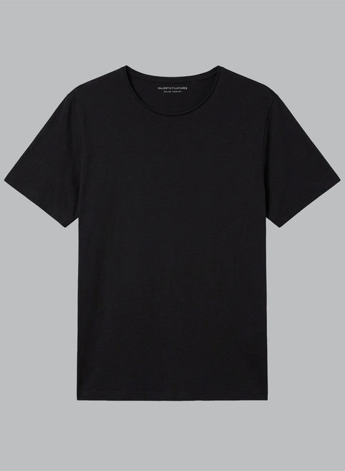 T-Shirt mit Rundhalsausschnitt und kurzen Ärmeln aus Bio-Baumwolle in Schwarz - MAJESTIC FILATURES