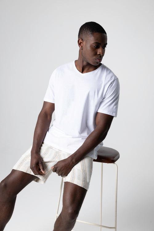 T-shirt Blanc Col V Manches Courtes en Coton organique - MAJESTIC FILATURES