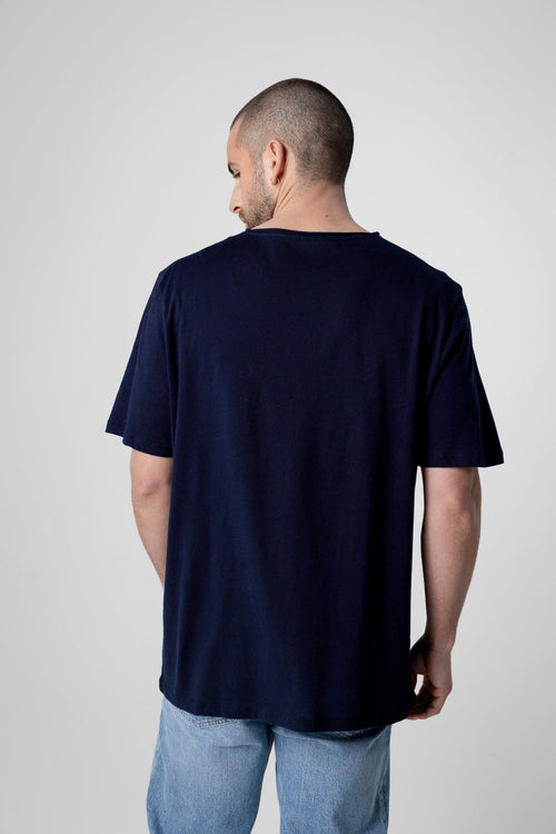 Navy V-neck Short-Sleeve Organic Cotton T-shirt - MAJESTIC FILATURES