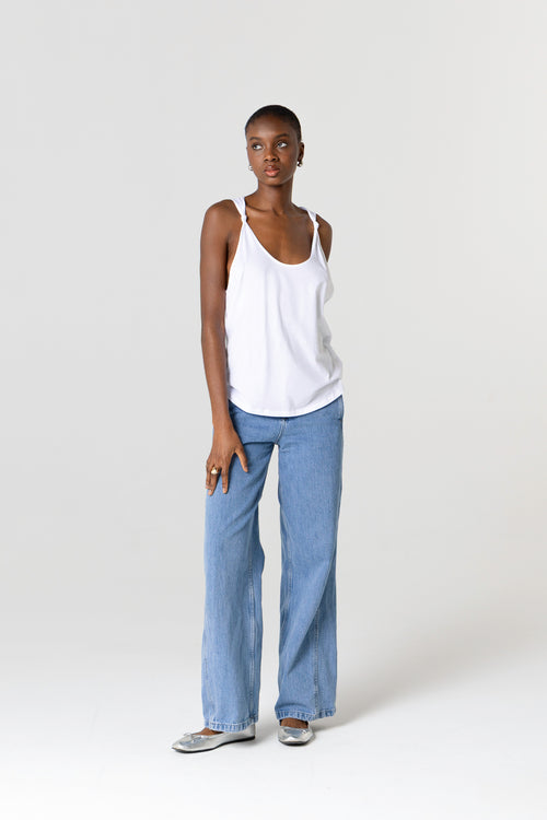 Débardeur Blanc Col Rond Sans Manches en Coton Supima - MAJESTIC FILATURES