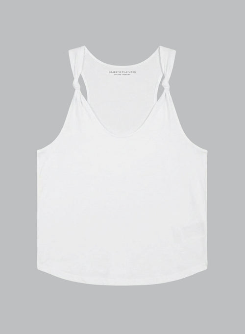 Camiseta sin mangas blanca con cuello redondo de algodón Supima - MAJESTIC FILATURES