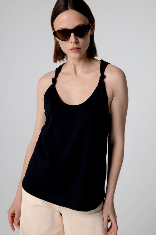 Débardeur Noir Col Rond Sans Manches en Coton Supima - MAJESTIC FILATURES