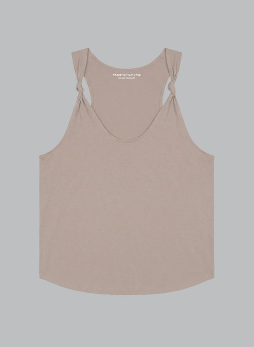 Beige Round-Neck Supima Cotton Tank Top - MAJESTIC FILATURES
