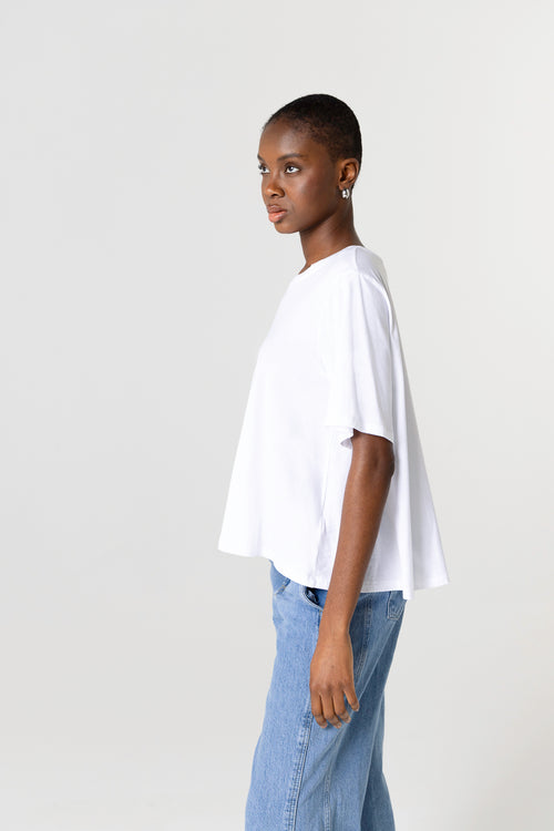 T-shirt Blanc Col Rond Manches Courtes en Coton Supima - MAJESTIC FILATURES