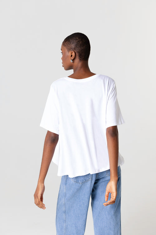 T-shirt Blanc Col Rond Manches Courtes en Coton Supima - MAJESTIC FILATURES