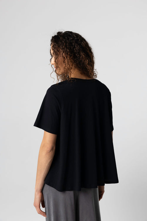 T-shirt Noir Col Rond Manches Courtes en Coton Supima - MAJESTIC FILATURES