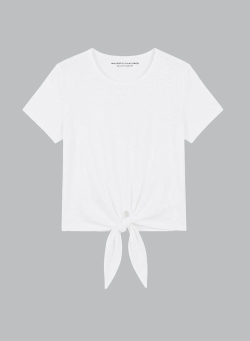 White Round-Neck Short-Sleeve Supima Cotton T-shirt - MAJESTIC FILATURES