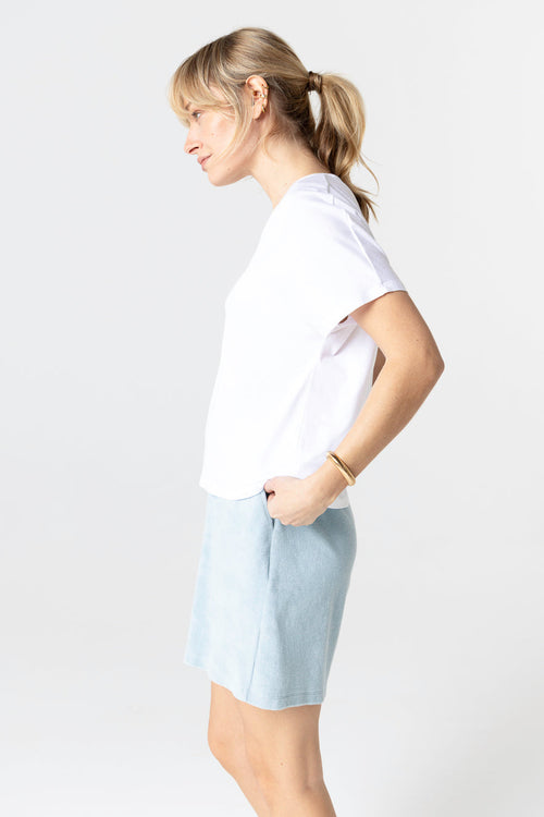 T-shirt Blanc Col V Manches Courtes en Coton Supima - MAJESTIC FILATURES