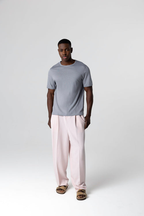 T-shirt Gris Col Rond Manches Courtes en Coton Supima - MAJESTIC FILATURES