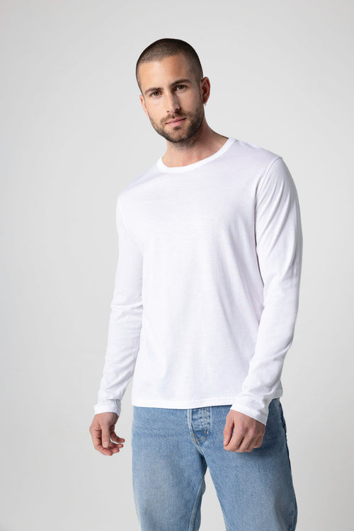 Langarm T-Shirt mit Rundhalsausschnitt aus Supima-Baumwolle in Weiß - MAJESTIC FILATURES