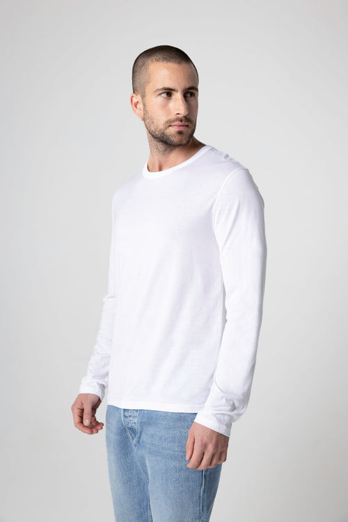 Langarm T-Shirt mit Rundhalsausschnitt aus Supima-Baumwolle in Weiß - MAJESTIC FILATURES