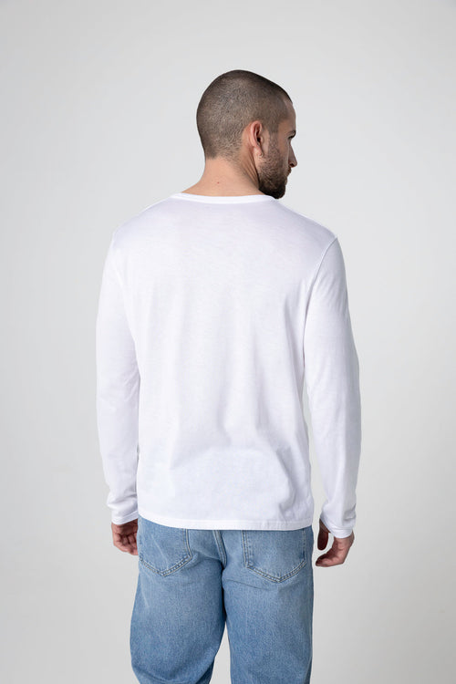 Langarm T-Shirt mit Rundhalsausschnitt aus Supima-Baumwolle in Weiß - MAJESTIC FILATURES