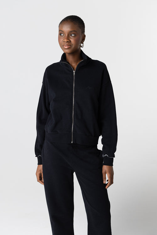 Sudadera negra cuello alto y manga larga de algodón orgánico/algodón - MAJESTIC FILATURES