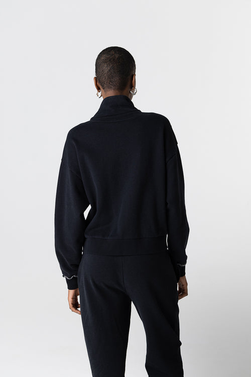 Sudadera negra cuello alto y manga larga de algodón orgánico/algodón - MAJESTIC FILATURES