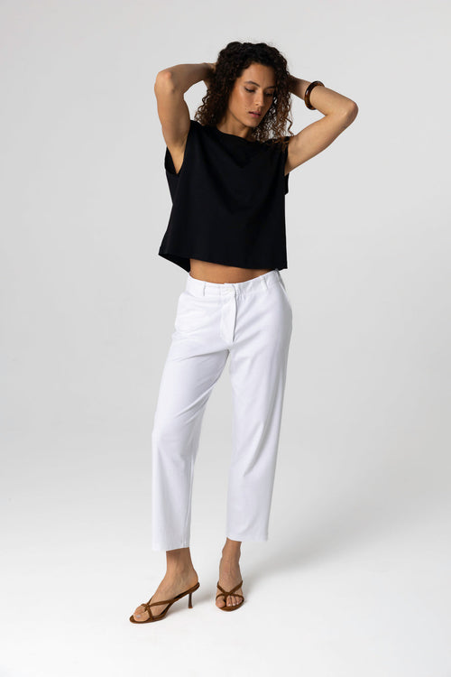 Camiseta sin mangas negra cuello redondo de algodón Supima - MAJESTIC FILATURES