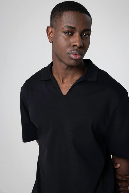 Polo Noir Manches Courtes en Coton supima - MAJESTIC FILATURES