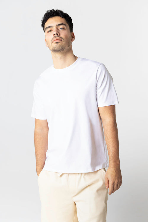 T-shirt Blanc Col Rond Manches Courtes en Coton Supima - MAJESTIC FILATURES