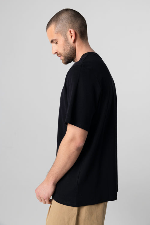 T-shirt Noir Col Rond Manches Courtes en Coton supima - MAJESTIC FILATURES