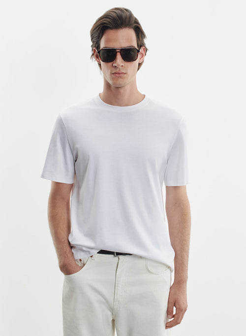 White Round-Neck Short-Sleeve Supima Cotton T-shirt - MAJESTIC FILATURES