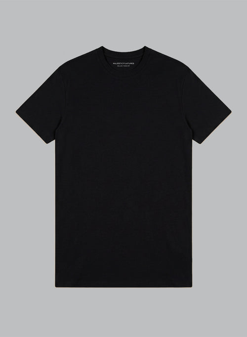 Rundhals T-Shirt mit kurzen Ärmeln aus Supima-Baumwolle in Schwarz - MAJESTIC FILATURES