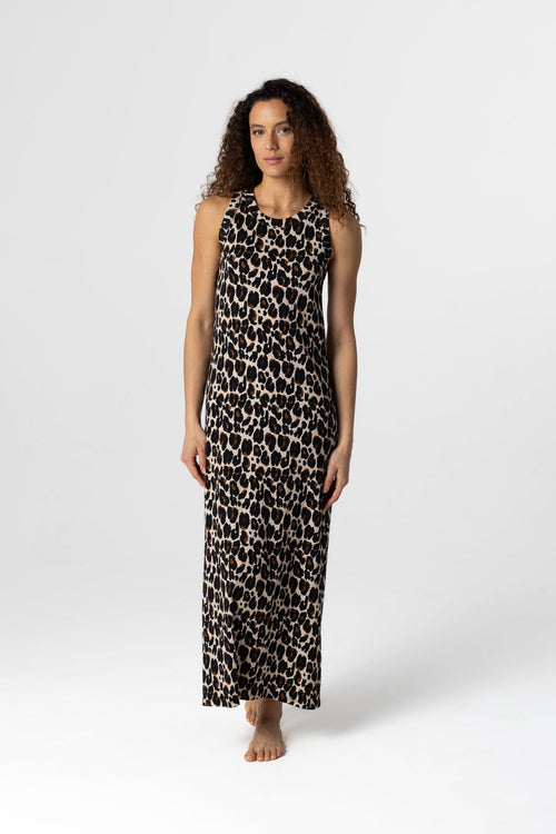 Vestido sin mangas cuello redondo en algodón / elastano color crudo jaspeado - MAJESTIC FILATURES