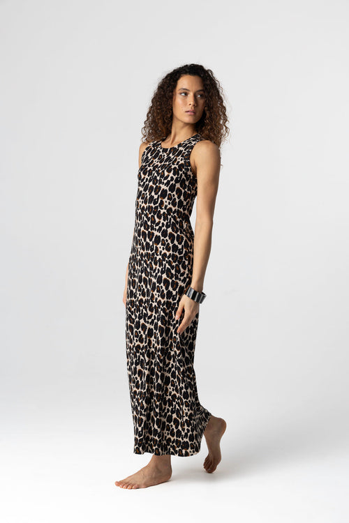 Vestido sin mangas cuello redondo en algodón / elastano color crudo jaspeado - MAJESTIC FILATURES