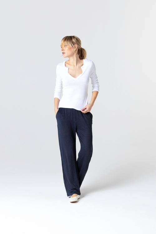 White V-neck Three-Quarter-Sleeve Viscose / Elastane T-shirt - MAJESTIC FILATURES