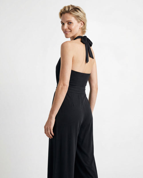 Black Tie-Neck Cupro / Elastane Jumpsuit  - MAJESTIC FILATURES