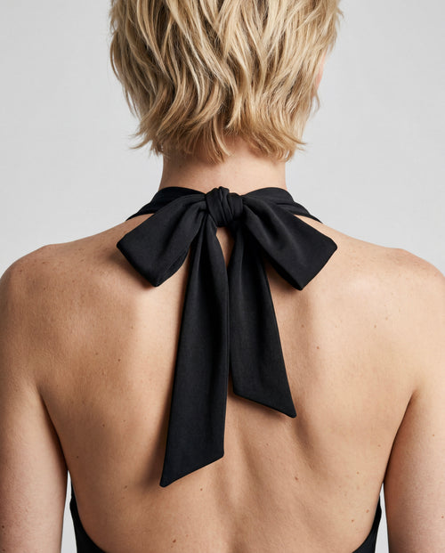 Black Tie-Neck Cupro / Elastane Jumpsuit  - MAJESTIC FILATURES