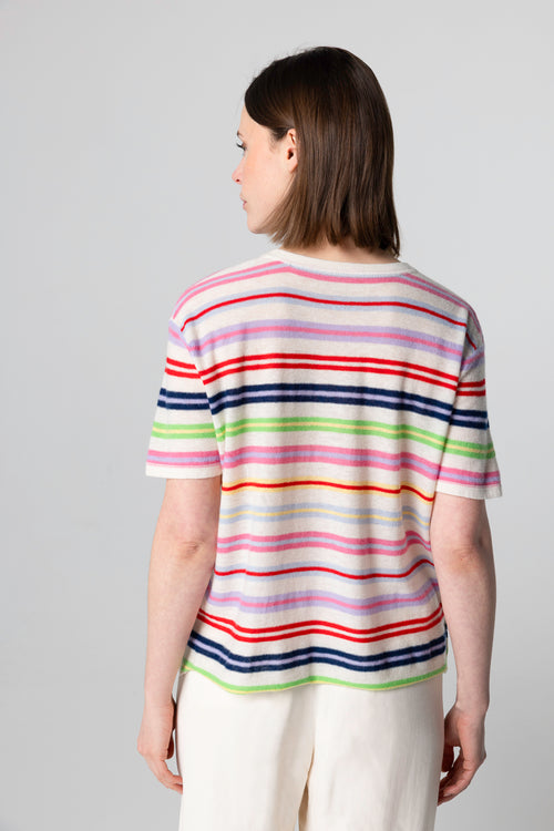 T-shirt Blanc Col Rond Manches Courtes en Cachemire extrafine - MAJESTIC FILATURES