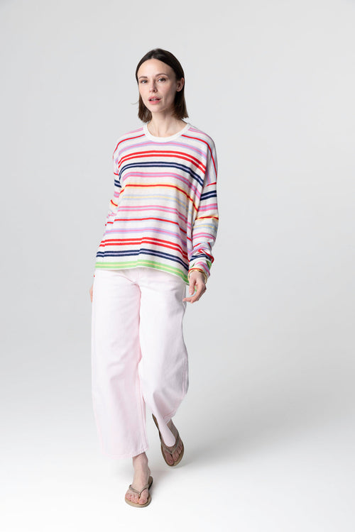 Jersey de rayas multicolor cuello redondo y mangas largas de cachemira extrafina - MAJESTIC FILATURES