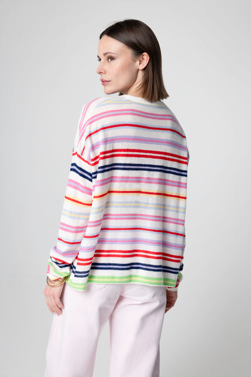 Pull rayé multicouleur Col Rond Manches Longues en Cachemire extrafine - MAJESTIC FILATURES