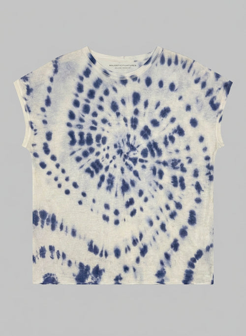 Sleeveless Round-Neck Cashmere Sweater in Blue Moon Tie-Dye - MAJESTIC FILATURES