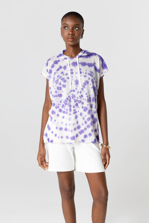 Sweat Violet Capuche Sans Manches en Cachemire - MAJESTIC FILATURES