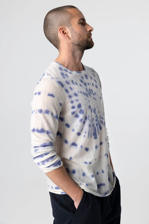 Jersey Blue Moon Tie-dye Cuello redondo Mangas largas de cachemira - MAJESTIC FILATURES