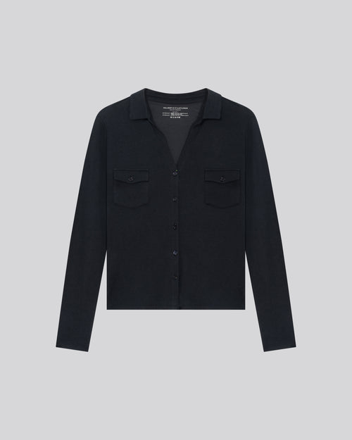 Camisa Azul / Gris Camisa de Manga Larga en Algodón Orgánico / Cachemir - MAJESTIC FILATURES