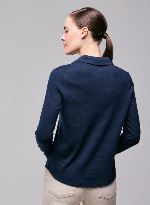 Camisa Azul / Gris Camisa de Manga Larga en Algodón Orgánico / Cachemir - MAJESTIC FILATURES